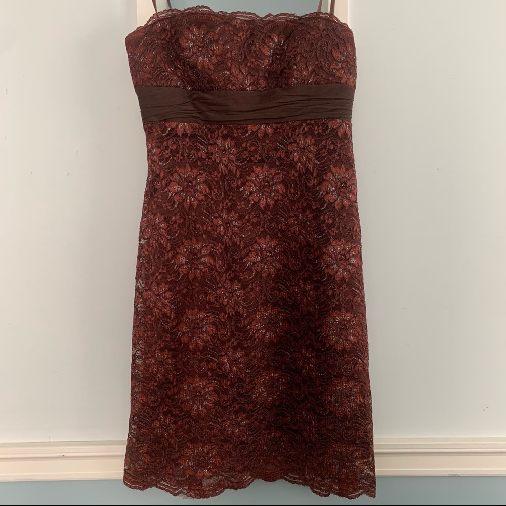 BCBG Brown & Silver Lace Strapless Dress | Size: 4